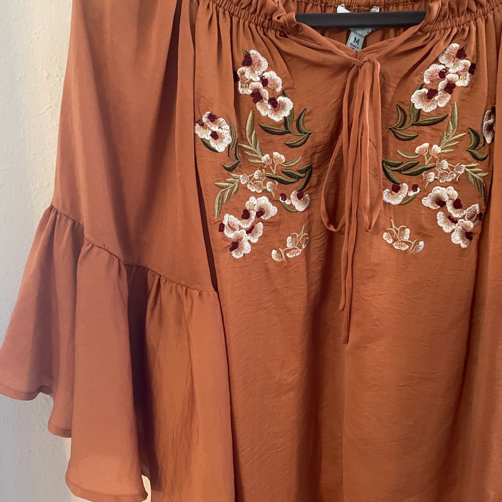She + Sky Terracotta Floral Embroidered Top